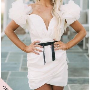 Cream Ruched Puff Sleeve Mini Dress